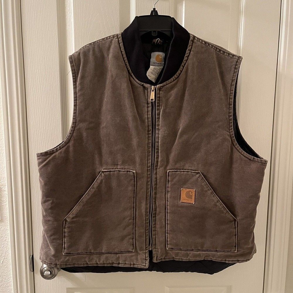 Vintage Carhartt Men's Vest Quilted Lined Brown Canvas Union Made USA Size XXL